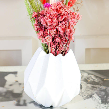 Geometric White Vase with Spring Bunch | Verified Sustainable by Brown Living™