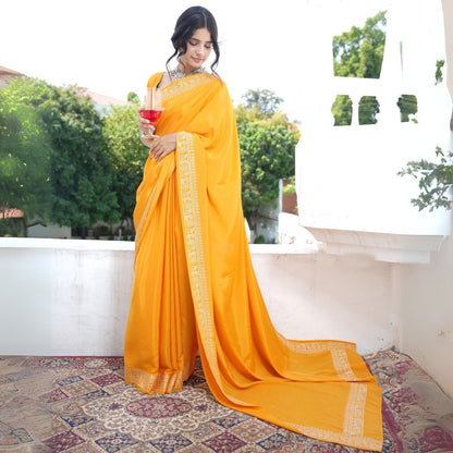 Gold Rush Real Silver Saree in Organic Crepe – Womens Saree by October available on Brown Living™. . SKU:  SR - CR/CS002 - YL. Img 6.