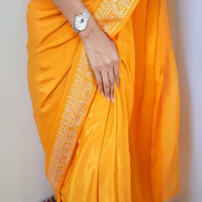 Gold Rush Real Silver Saree in Organic Crepe – Womens Saree by October available on Brown Living™. . SKU:  SR - CR/CS002 - YL. Img 9.