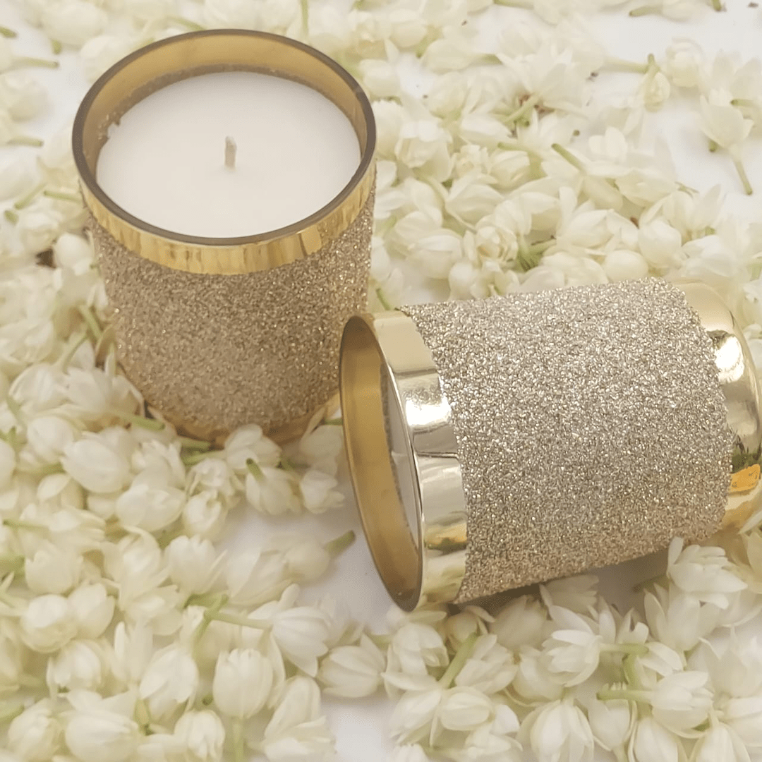 Golden Glass Candles with Shimmer Finish - Set of 2 | Verified Sustainable by Brown Living™