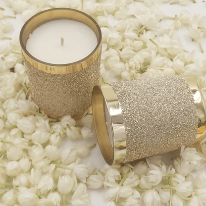 Golden Glass Candles with Shimmer Finish - Set of 2 | Verified Sustainable by Brown Living™