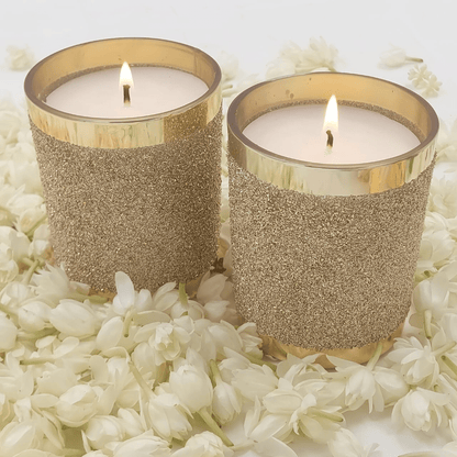 Golden Glass Candles with Shimmer Finish - Set of 2 | Verified Sustainable by Brown Living™