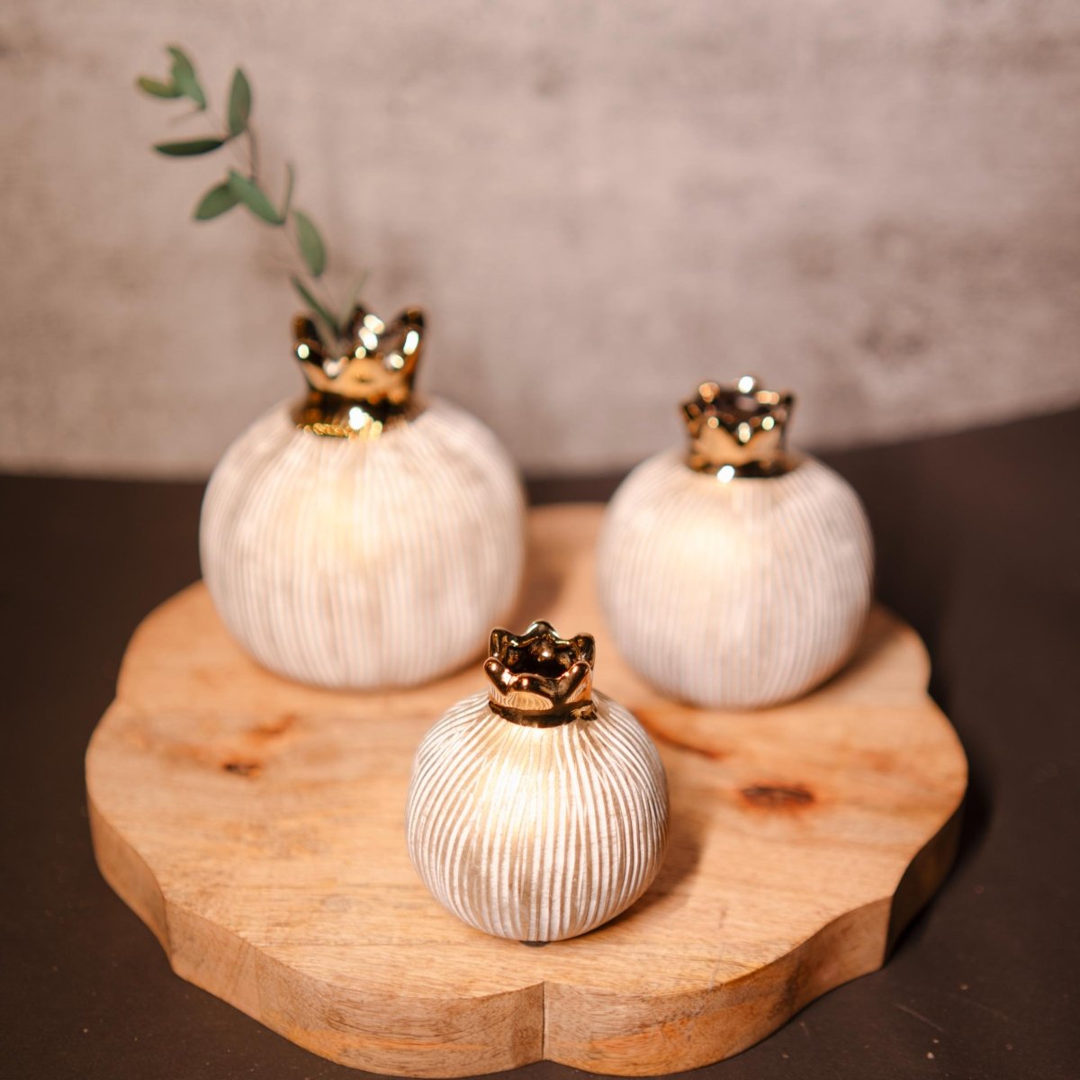 Golden Pomegranate Glory - Luxury Decor Vase Set of 3 | Verified Sustainable by Brown Living™