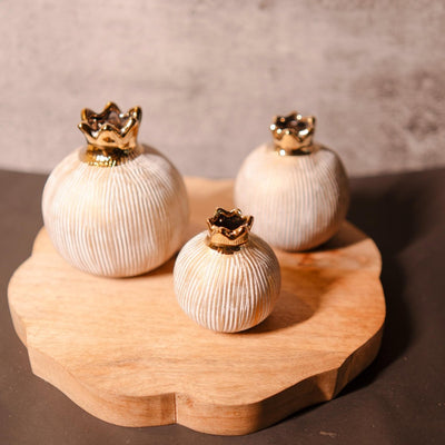 Golden Pomegranate Glory - Luxury Decor Vase Set of 3 – Vases on Brown Living™. SKU: v - 331. Img 2.
