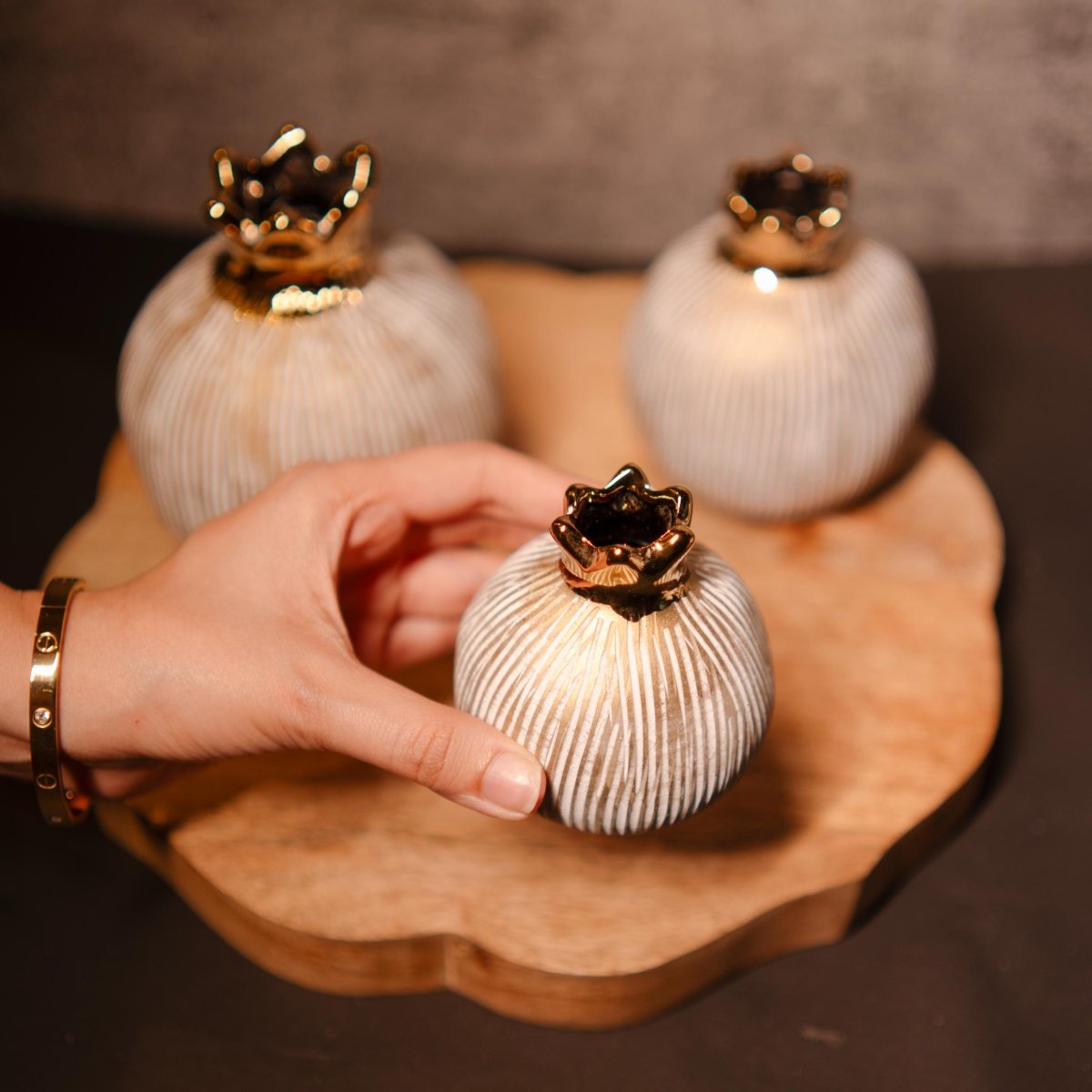 Golden Pomegranate Glory - Luxury Decor Vase Set of 3 | Verified Sustainable by Brown Living™