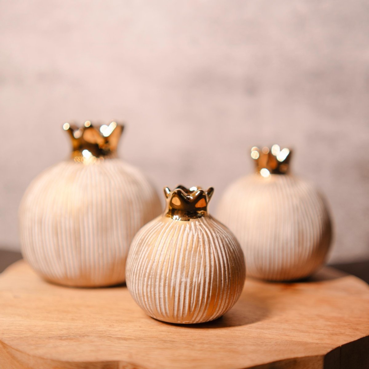 Golden Pomegranate Glory - Luxury Decor Vase Set of 3 | Verified Sustainable by Brown Living™