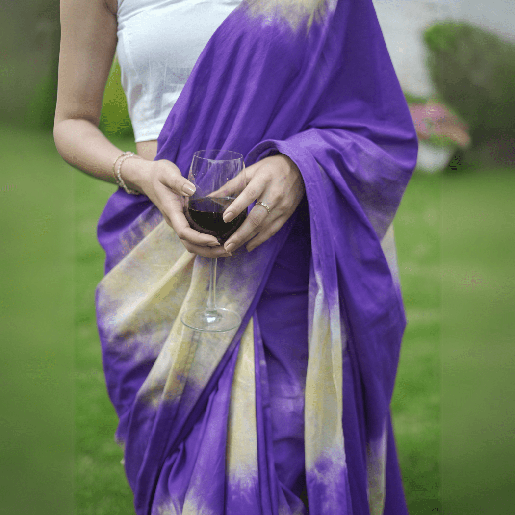 Grape Fruit Cotton Tye & Dye Saree | Verified Sustainable by Brown Living™