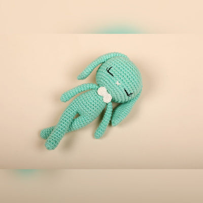 Green Bunny Crochet Baby Doll – Newborn Cuddle Toy – Dolls & Dollhouses on Brown Living™. SKU: CBD01GR. Img 1.