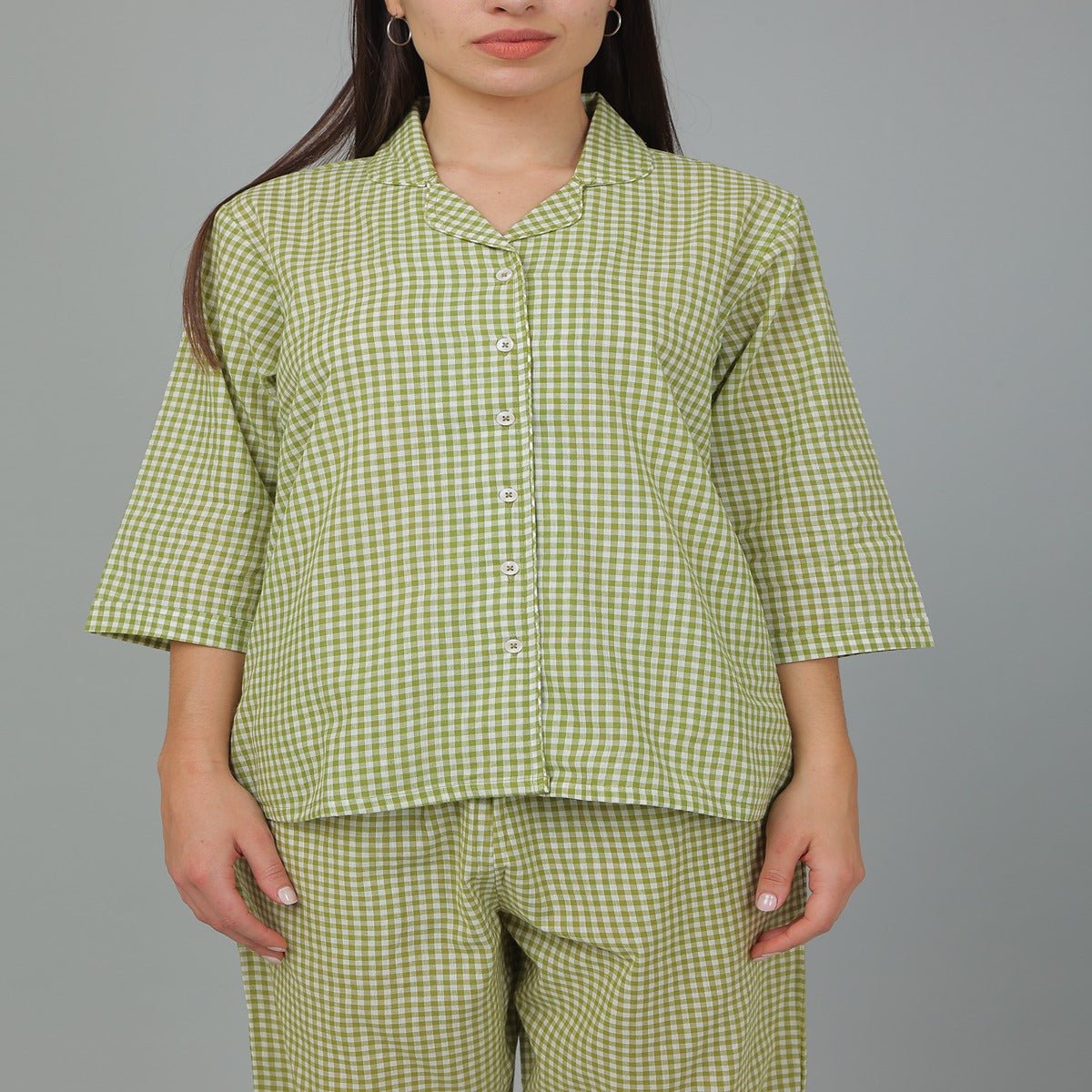 Green Cotton Checks Co - Ord Set – Nightwear | Verified Sustainable by Brown Living™