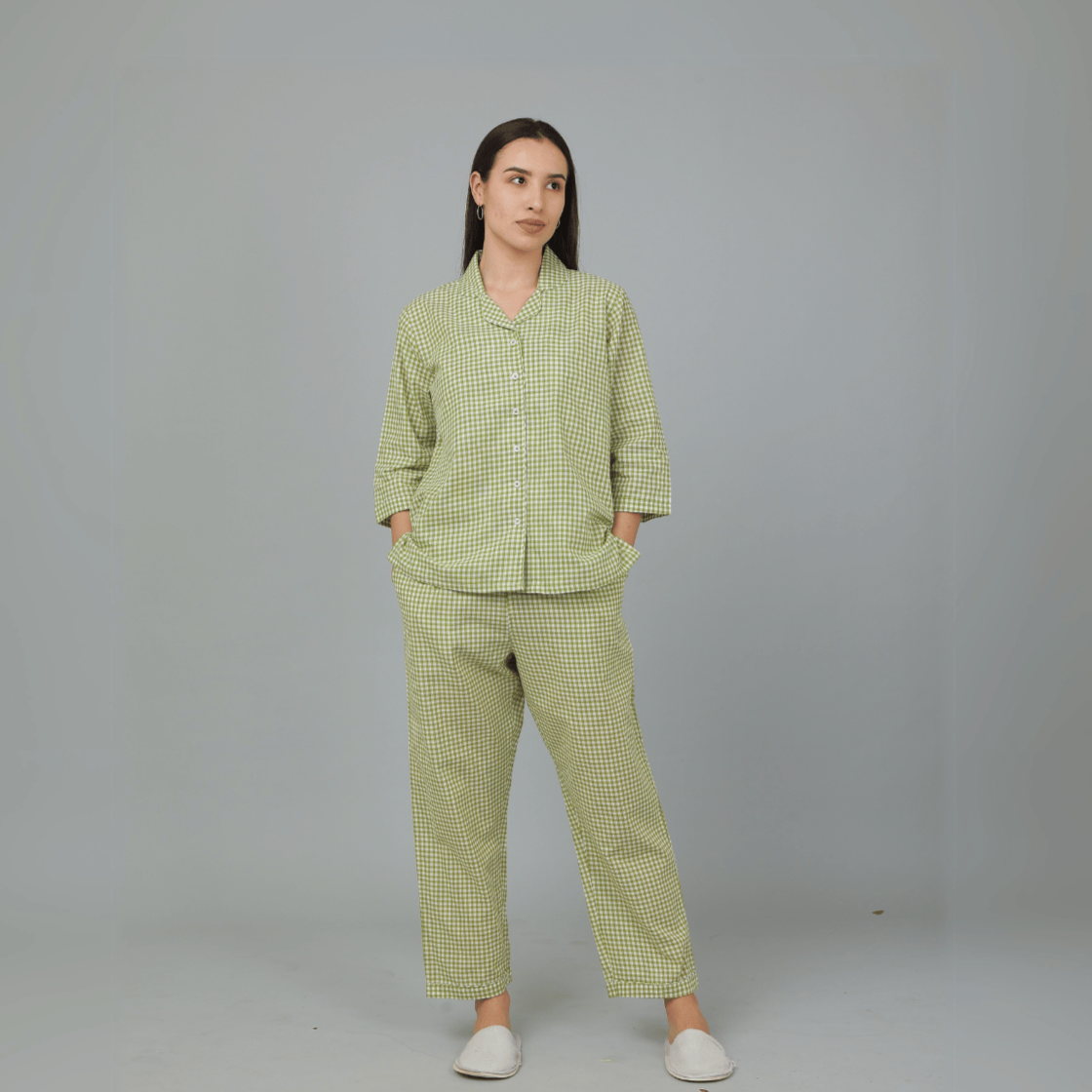 Green Cotton Checks Co - Ord Set – Nightwear | Verified Sustainable by Brown Living™