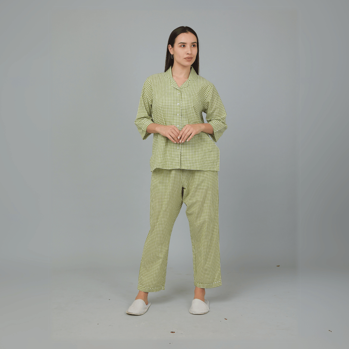 Green Cotton Checks Co - Ord Set – Nightwear | Verified Sustainable by Brown Living™