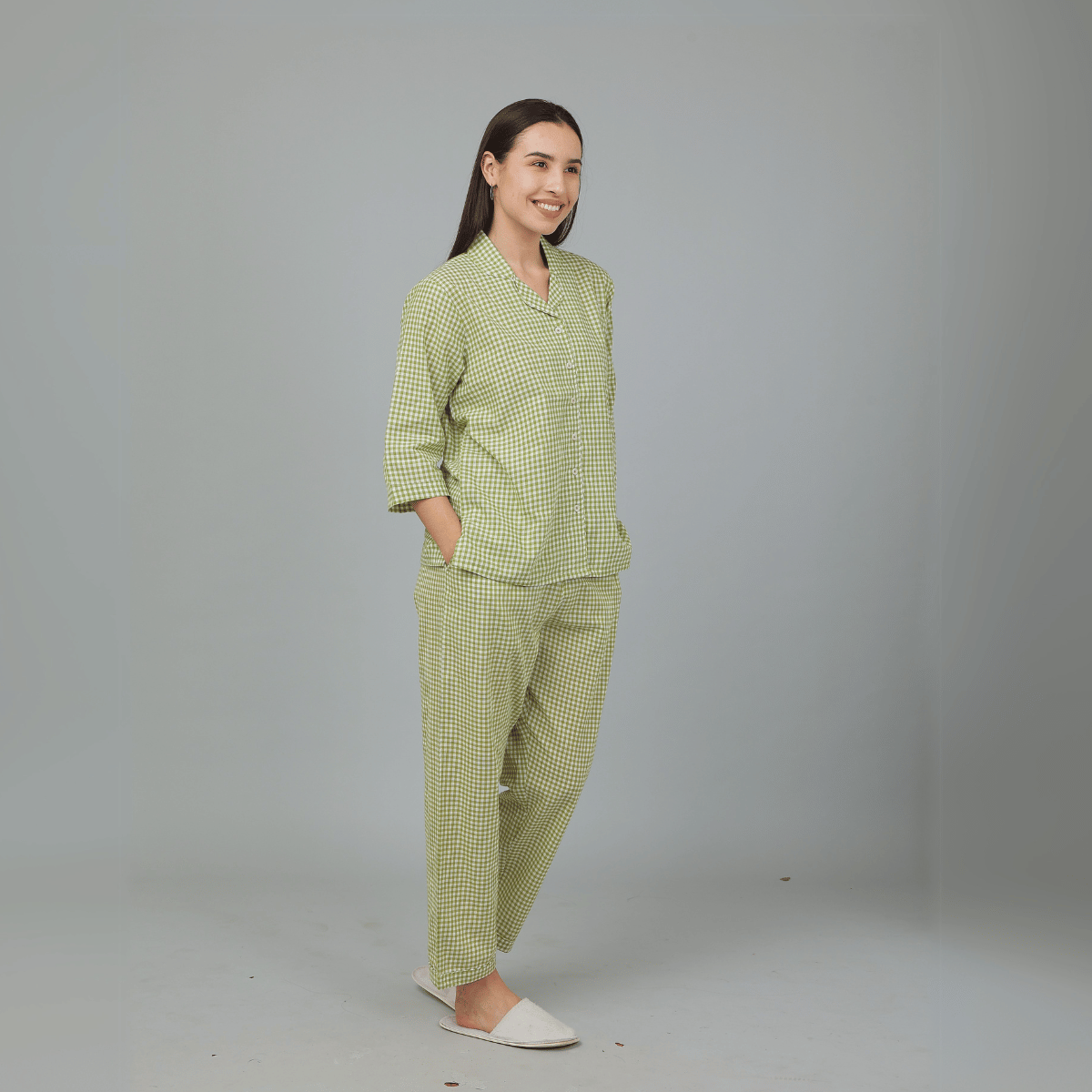 Green Cotton Checks Co - Ord Set – Nightwear | Verified Sustainable by Brown Living™