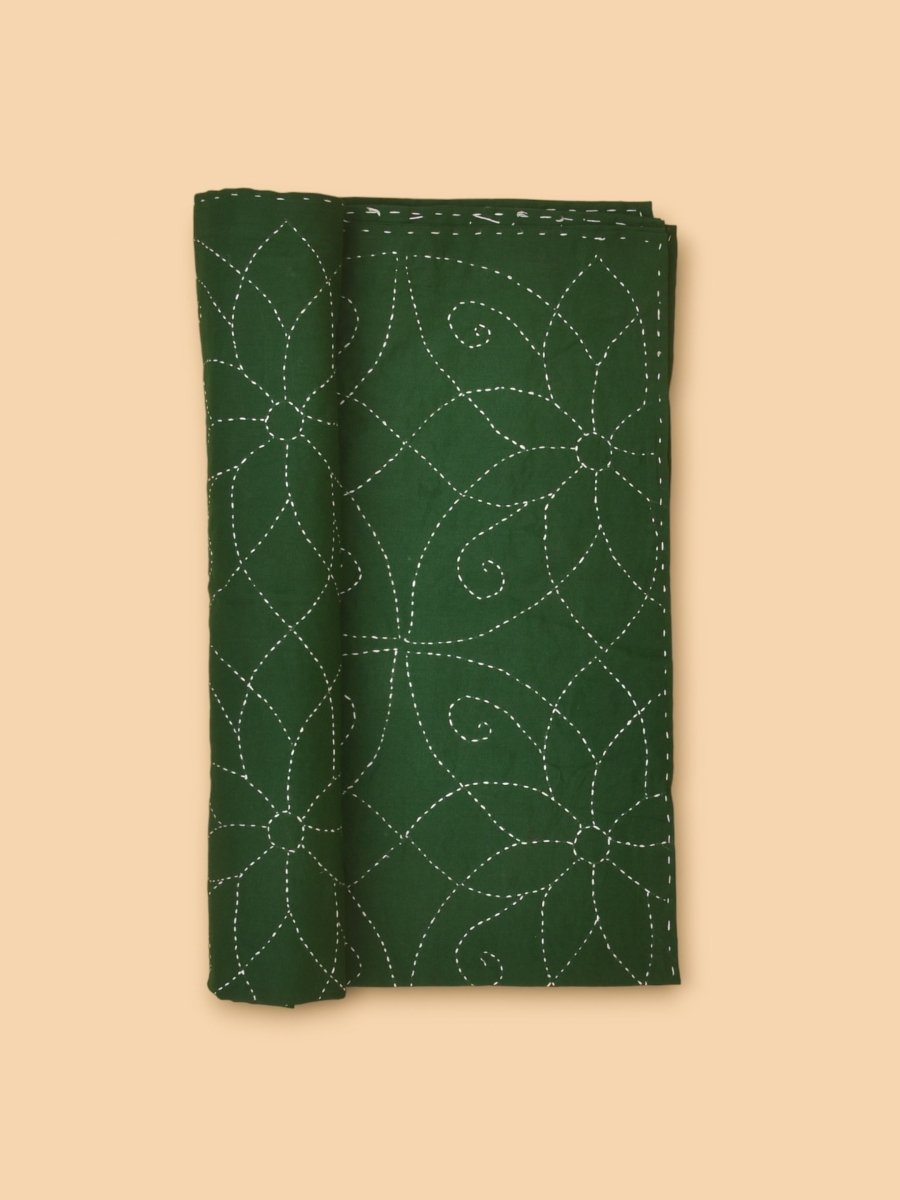 Green Cotton Floral Hand Embroidered Baby Nakshi Kantha | Verified Sustainable by Brown Living™