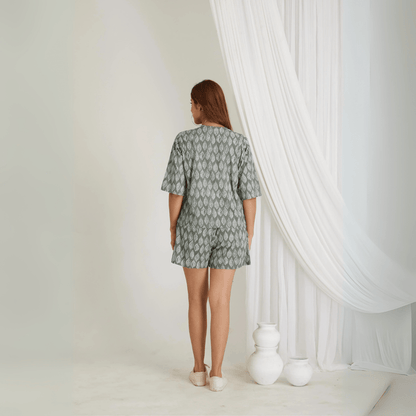 Green Cotton Leafy Printed Co - Ord Shorts Set – Loungewear | Verified Sustainable by Brown Living™