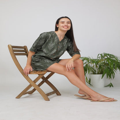 Green Cotton Printed Loungewear Top & Shorts – Indian Motif | Verified Sustainable by Brown Living™