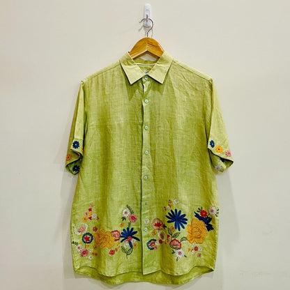 Green Embroidered Hemp Shirt | Verified Sustainable by Brown Living™