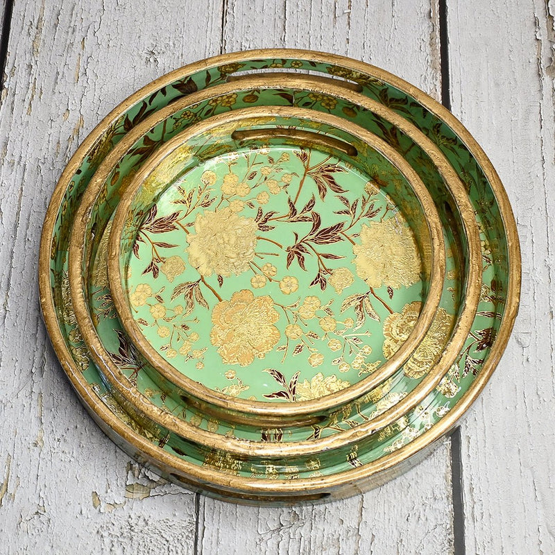 Green Floral Round Trays - Pack of 3 | Verified Sustainable by Brown Living™