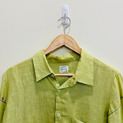 Green Hemp Embroidered Sleeves Men's Shirt | Verified Sustainable by Brown Living™