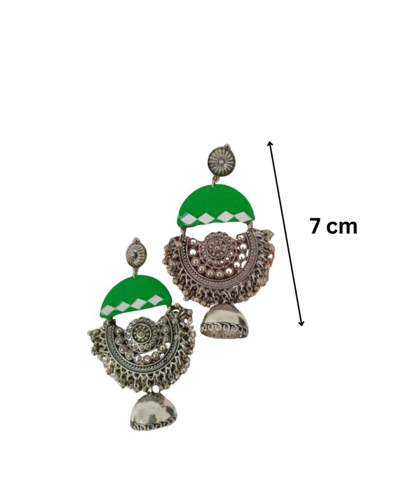 Green Oxidized Heavy Long Jhumka With Ghungroos | Verified Sustainable by Brown Living™