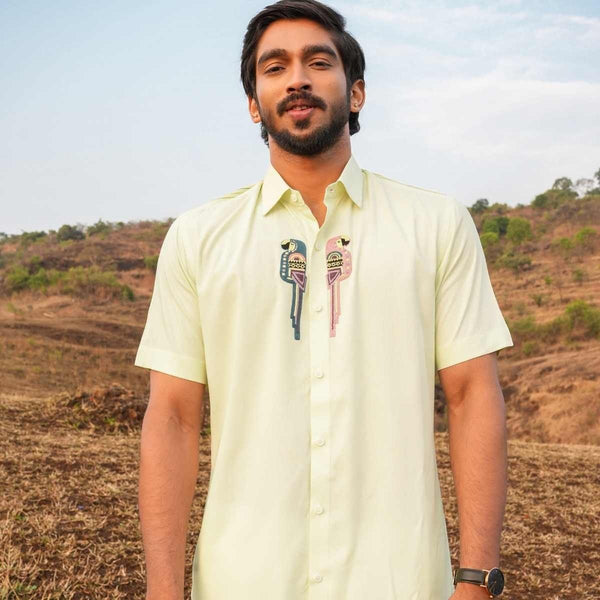 Green Wings Eco - Friendly Relaxed Fit Shirt with Hand Embroidery | Verified Sustainable by Brown Living™