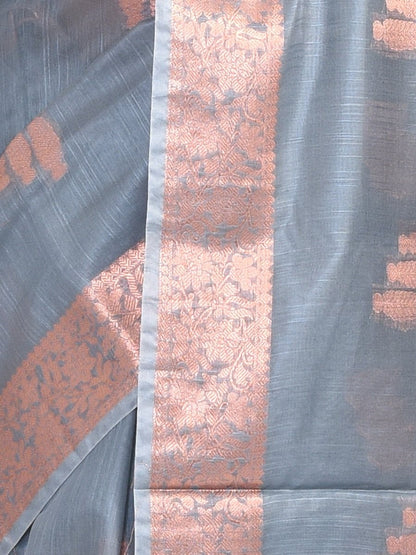 Grey Banaras Cotton Saree | Verified Sustainable by Brown Living™