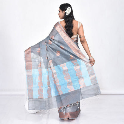 Grey Banaras Cotton Saree | Verified Sustainable by Brown Living™