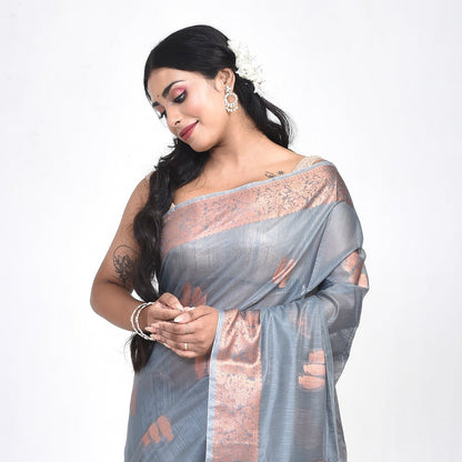 Grey Banaras Cotton Saree | Verified Sustainable by Brown Living™