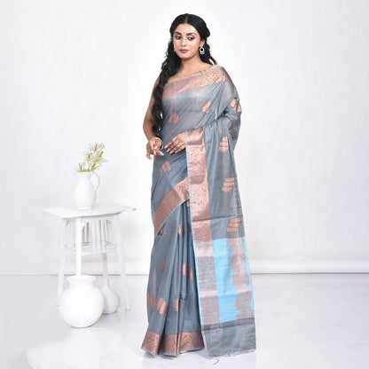 Grey Banaras Cotton Saree | Verified Sustainable by Brown Living™