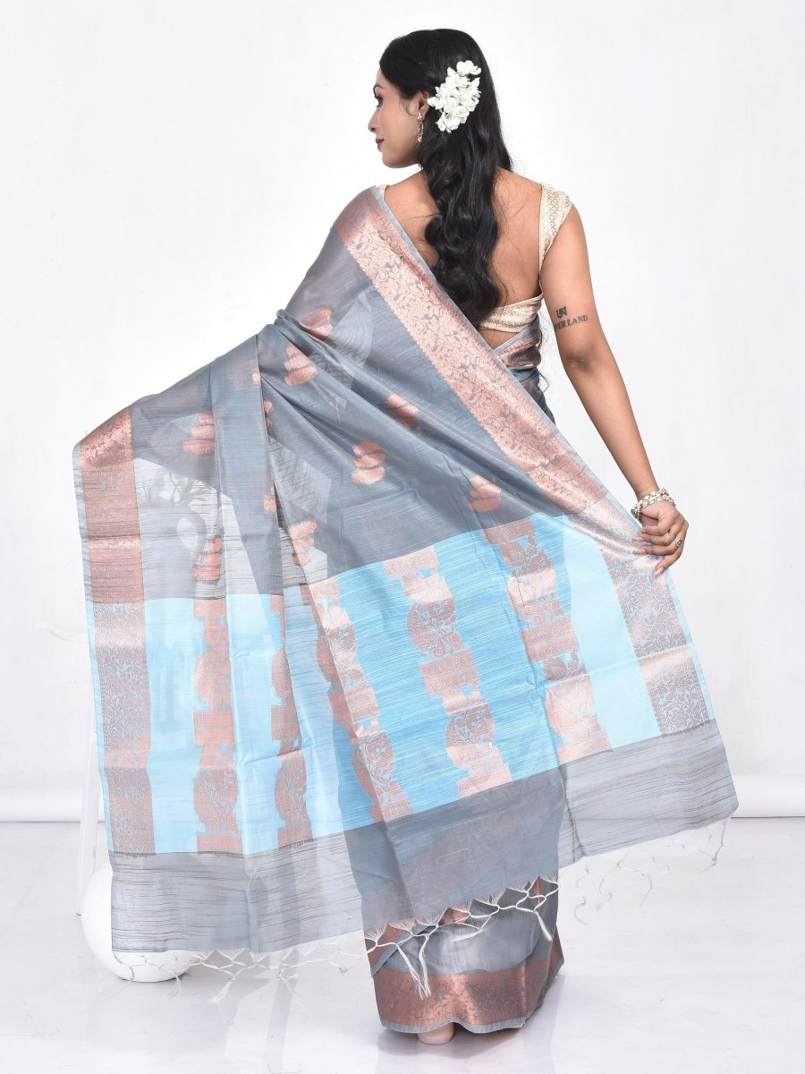 Grey Banaras Cotton Saree | Verified Sustainable by Brown Living™