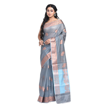 Grey Banaras Cotton Saree | Verified Sustainable by Brown Living™