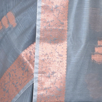 Grey Banaras Cotton Saree | Verified Sustainable by Brown Living™