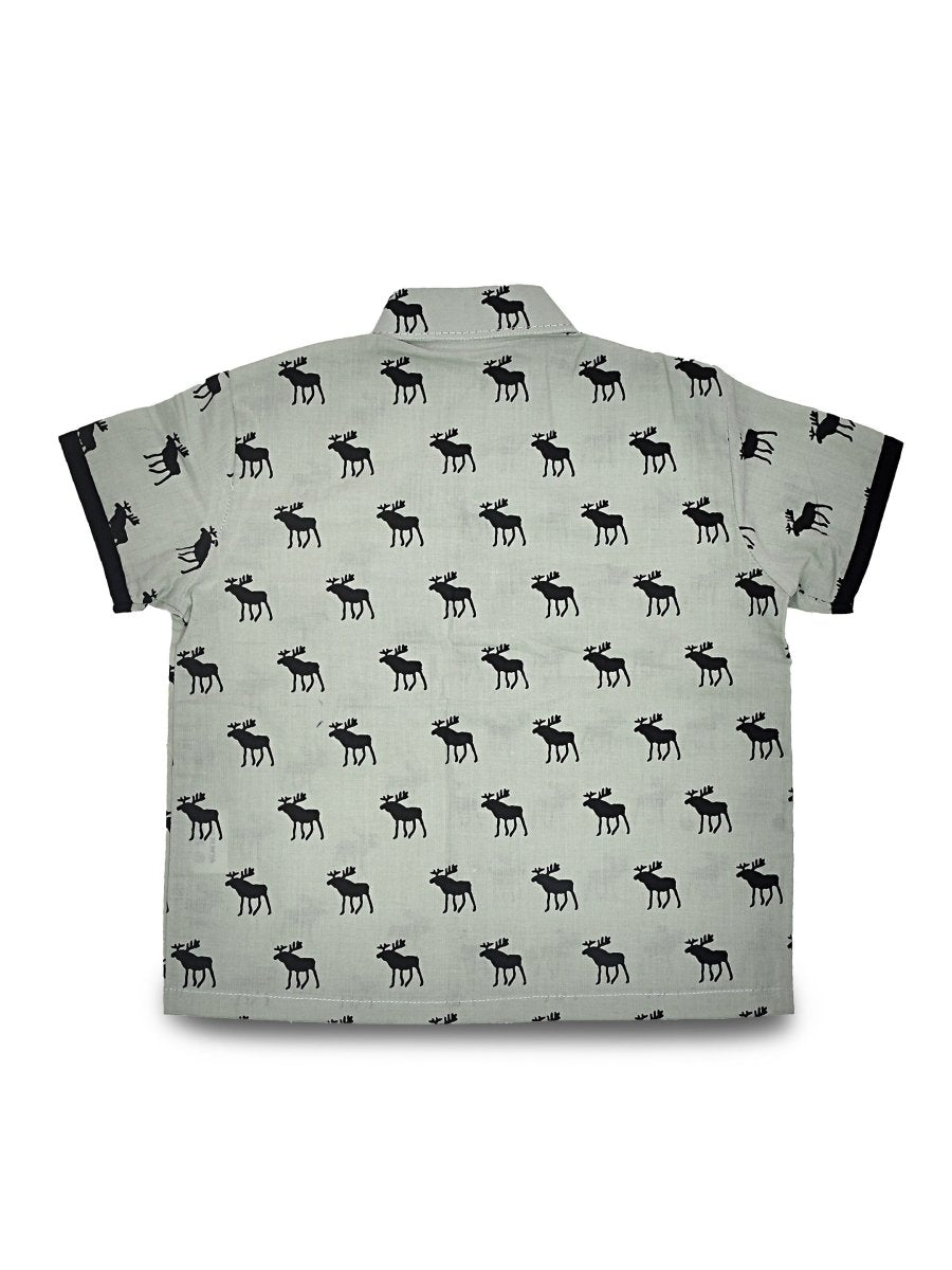 Grey Cotton Reindeer Design Printed Baby Shirt Pant Set | Verified Sustainable by Brown Living™