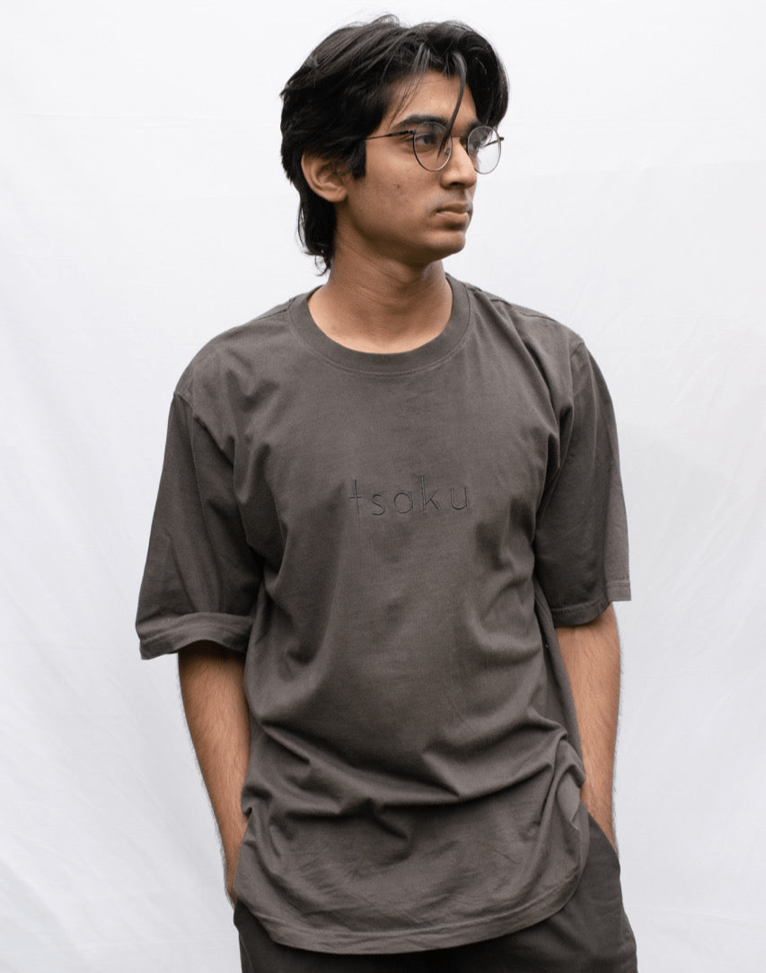 Grey Oversized Organic Cotton T-Shirt with Circle Patchwork | Verified Sustainable by Brown Living™