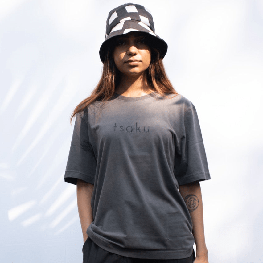 Grey Oversized Organic Cotton T-Shirt with Rectangle Patchwork | Verified Sustainable by Brown Living™