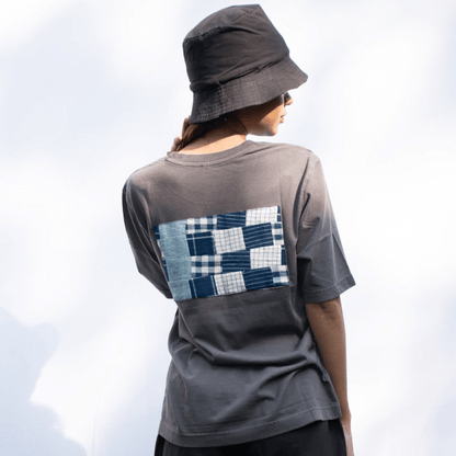 Grey Oversized Organic Cotton T-Shirt with Rectangle Patchwork | Verified Sustainable by Brown Living™