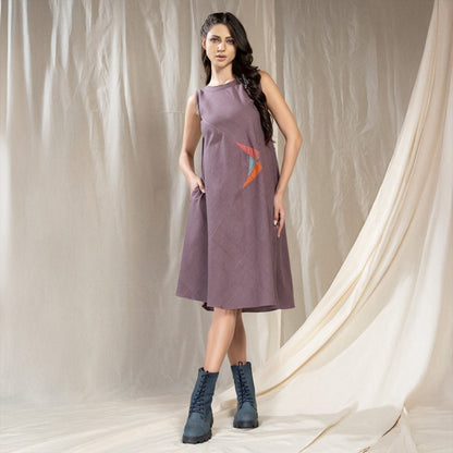 Grey Triangular Tales Knee Length Dress | Verified Sustainable by Brown Living™
