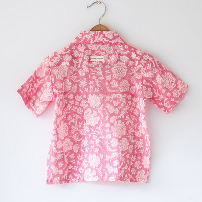 Groove - Pink Floral Hand Block Print Boys Shirt | Verified Sustainable by Brown Living™