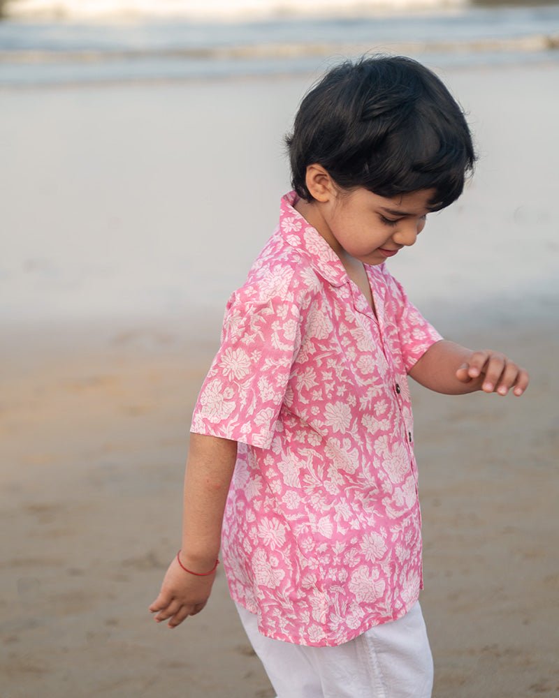 Groove - Pink Floral Hand Block Print Boys Shirt | Verified Sustainable by Brown Living™