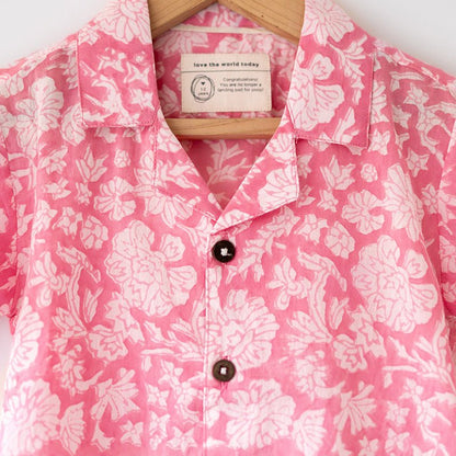 Groove - Pink Floral Hand Block Print Boys Shirt | Verified Sustainable by Brown Living™
