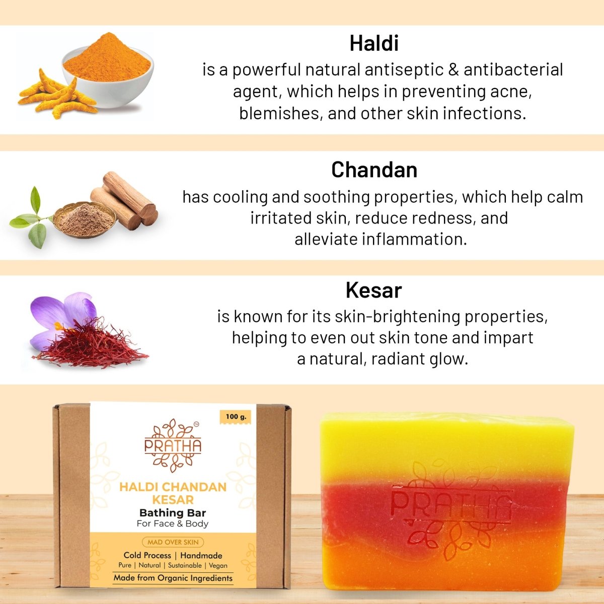 Haldi - Chandan - Kesar | Cold Process Handmade Soap | Verified Sustainable by Brown Living™