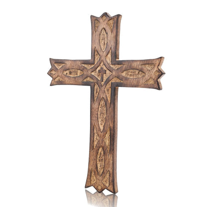 Hand - Carved Wooden Celtic Cross – Antique Decor | Verified Sustainable by Brown Living™