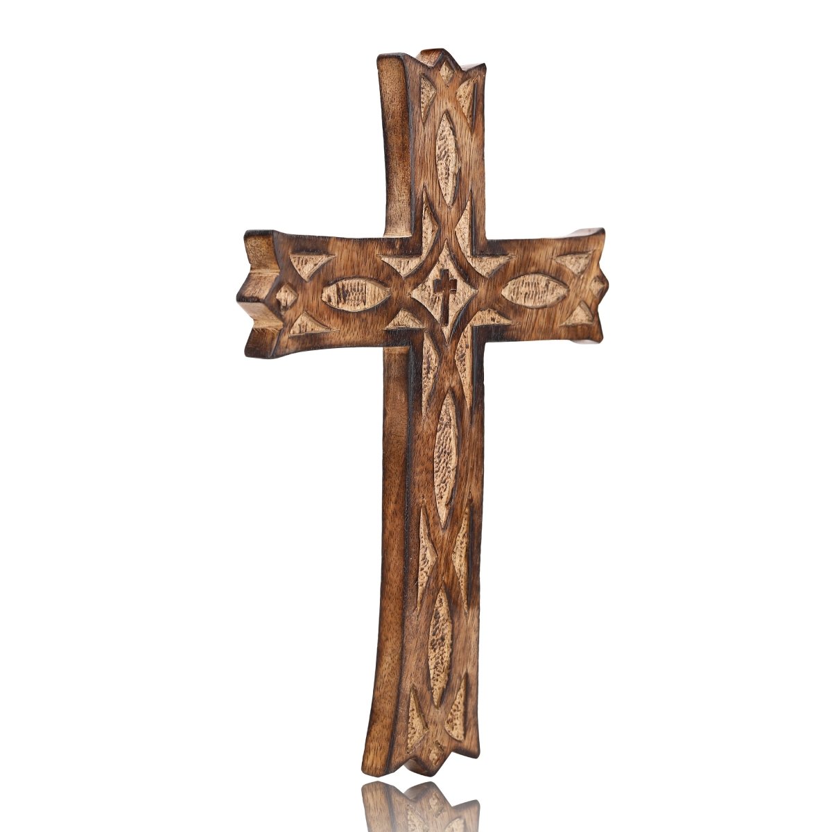 Hand - Carved Wooden Celtic Cross – Antique Decor | Verified Sustainable by Brown Living™