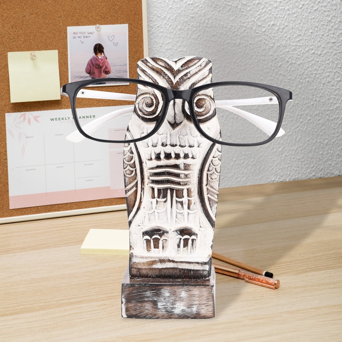 Hand - Carved Wooden Owl Spectacle Holder | Verified Sustainable by Brown Living™