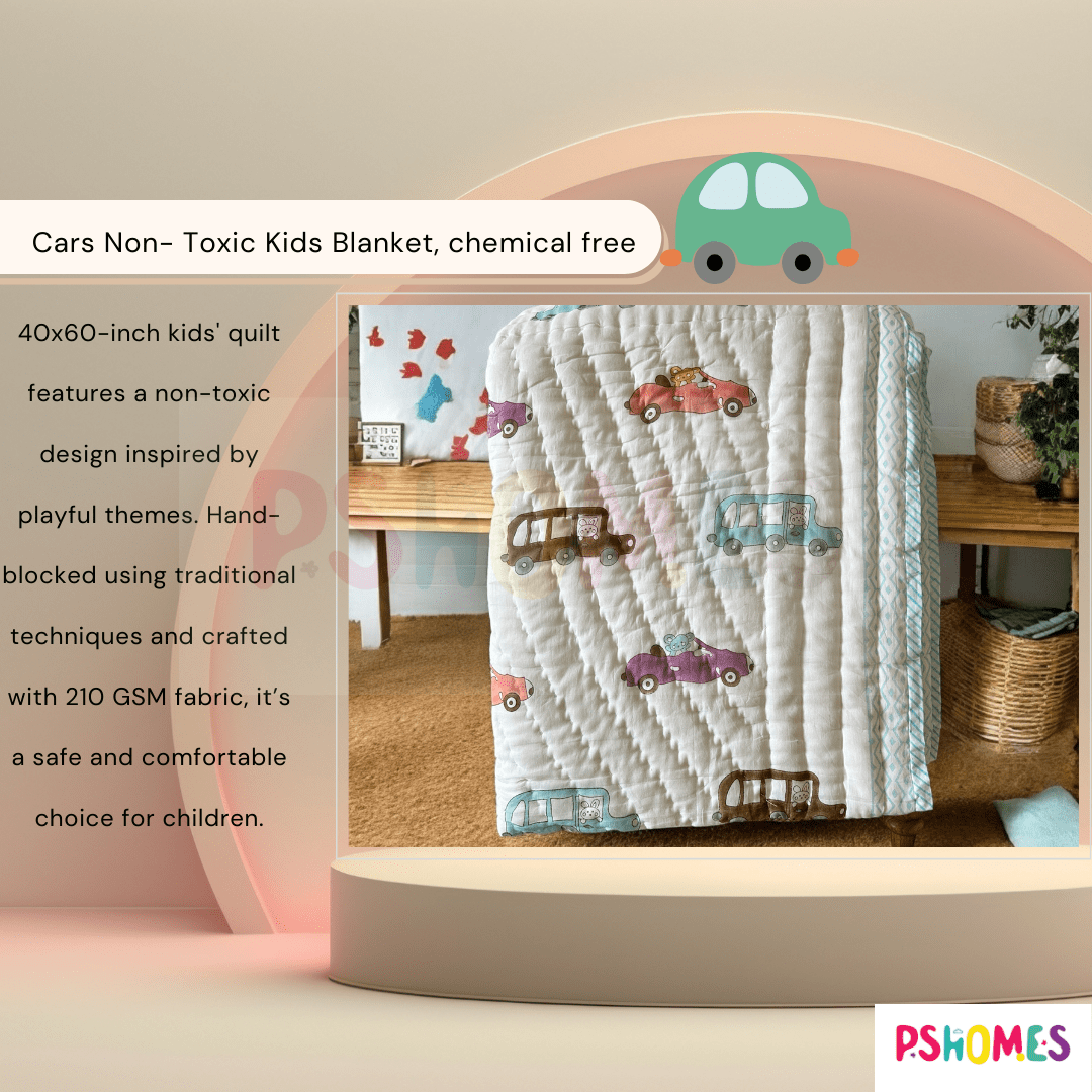 Handblock Car Print Kids Blanket – 40x60 inches | Verified Sustainable by Brown Living™