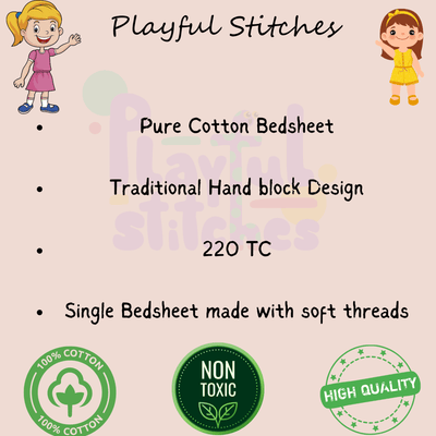 Handblock Cotton Bedsheet for Kids – 60x90 – Unicorn Design – Bedding on Brown Living™. SKU: BEDUNIC_SINGLE. Img 8.