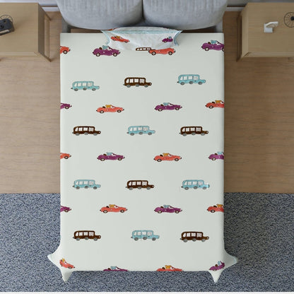 Handblock Cotton Kids Bedsheet – 60x90 – Car Print | Verified Sustainable by Brown Living™