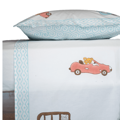 Handblock Cotton Kids Bedsheet – 60x90 – Car Print | Verified Sustainable by Brown Living™