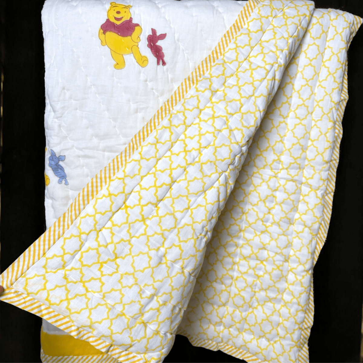 Handblocked Pooh Print Cotton Kids Blanket – 3.3x5ft | Verified Sustainable by Brown Living™