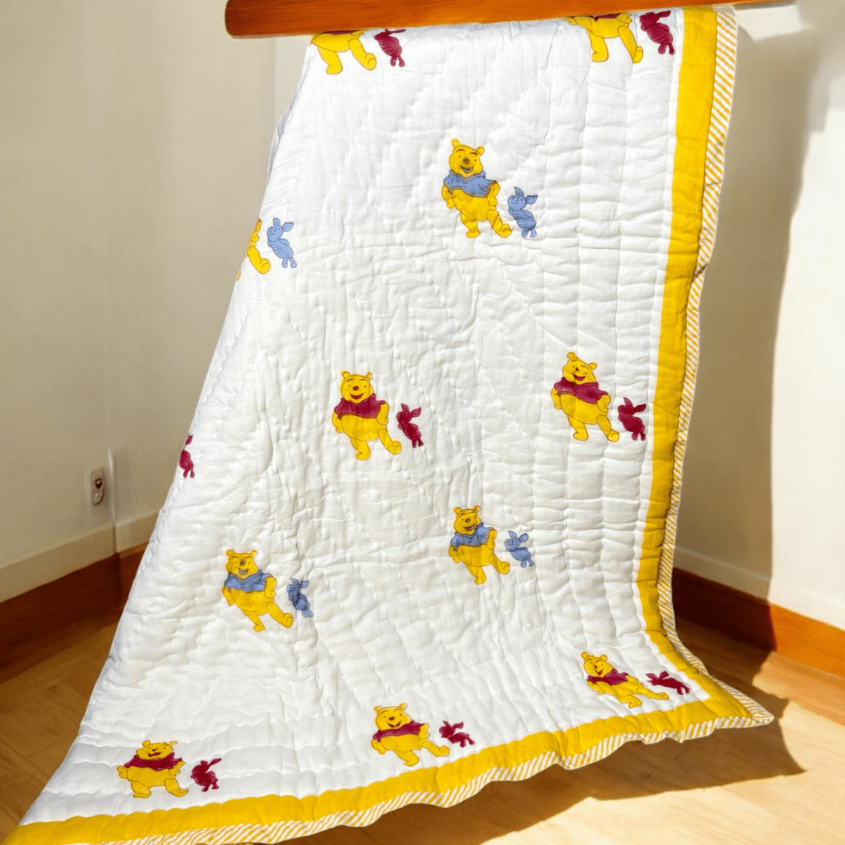 Handblocked Pooh Print Cotton Kids Blanket – 3.3x5ft | Verified Sustainable by Brown Living™