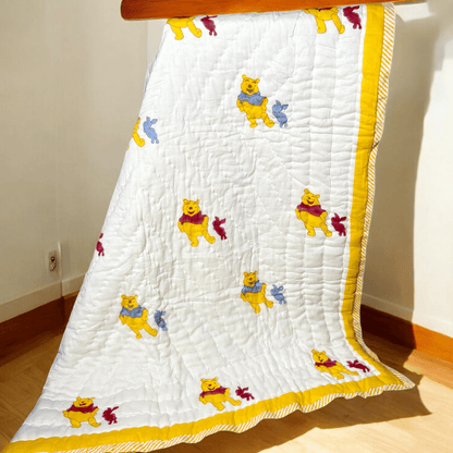 Handblocked Pooh Print Cotton Kids Blanket – 3.3x5ft | Verified Sustainable by Brown Living™
